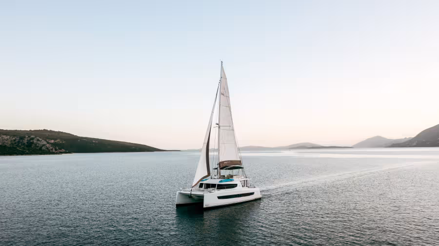Olea Catamaran on green Ionian Sea